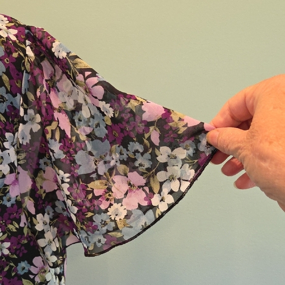 Prettygarden Purple Floral V-Neck Flutter Sleeve Wrap Dress Women's XXL (20-22) - Picture 7 of 10